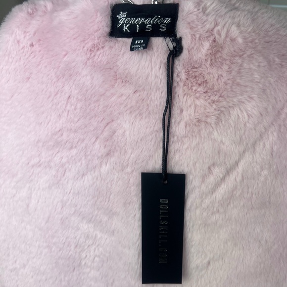 NWT Generation Kiss Nessa Midi Coat Pink Faux Leather Faux Fur Trim Size Medium - Picture 7 of 7